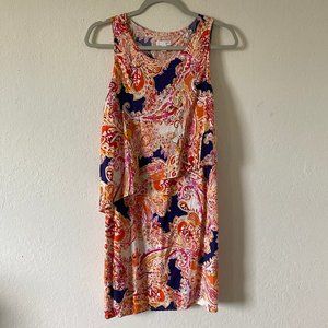 J Jill Womens Tank Dress Paisley Layered Sleeveless Size PS Summer Casual Orange